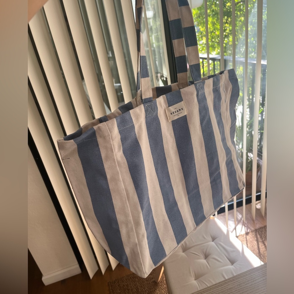 NWOT Sezane Blue and White Striped Tote Bag
